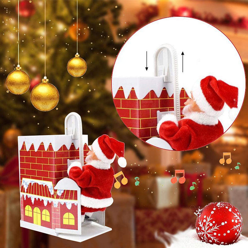 Animovaný elektrický Santa Claus šplhající po žebříku s vánoční hudbou