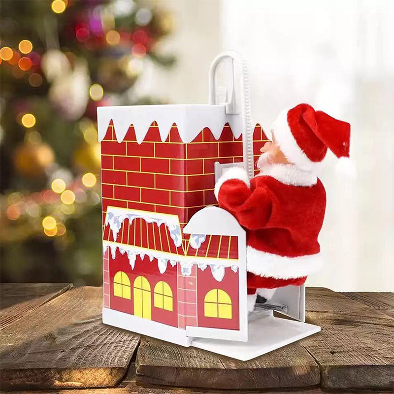 Animovaný elektrický Santa Claus šplhající po žebříku s vánoční hudbou