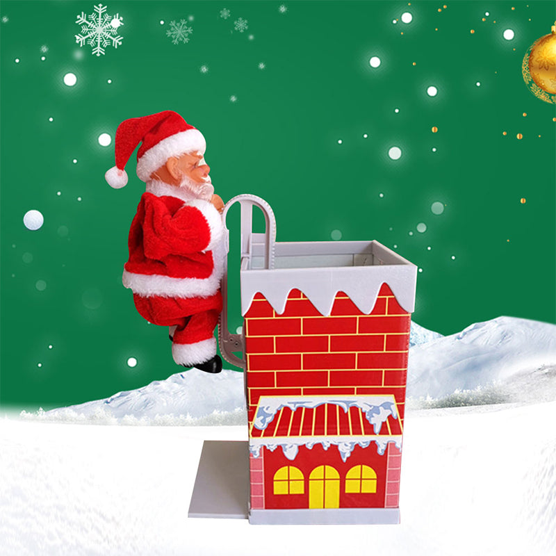 Animovaný elektrický Santa Claus šplhající po žebříku s vánoční hudbou