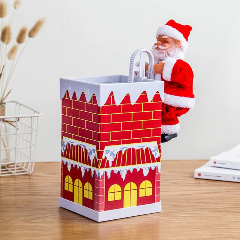 Animovaný elektrický Santa Claus šplhající po žebříku s vánoční hudbou