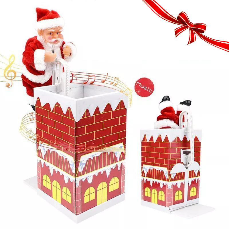 Animovaný elektrický Santa Claus šplhající po žebříku s vánoční hudbou