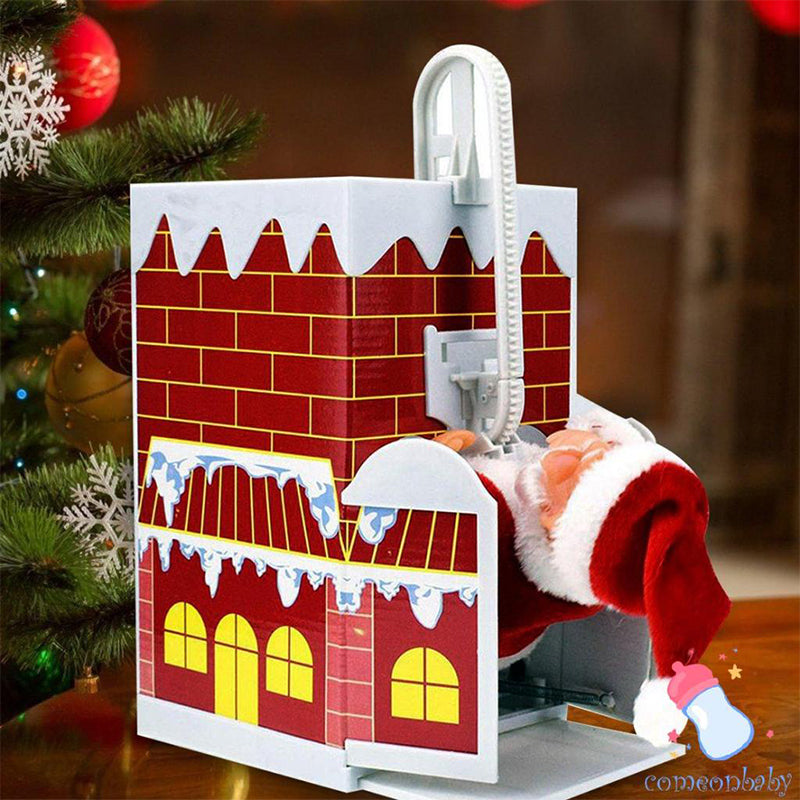 Animovaný elektrický Santa Claus šplhající po žebříku s vánoční hudbou