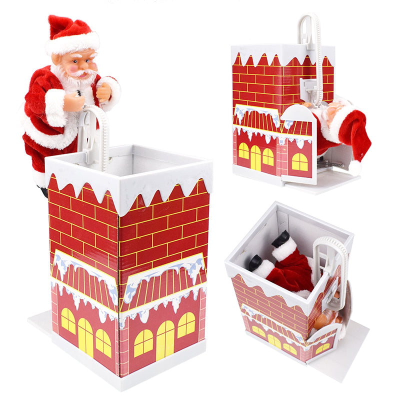 Animovaný elektrický Santa Claus šplhající po žebříku s vánoční hudbou