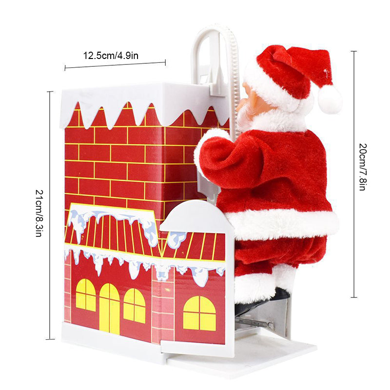Animovaný elektrický Santa Claus šplhající po žebříku s vánoční hudbou