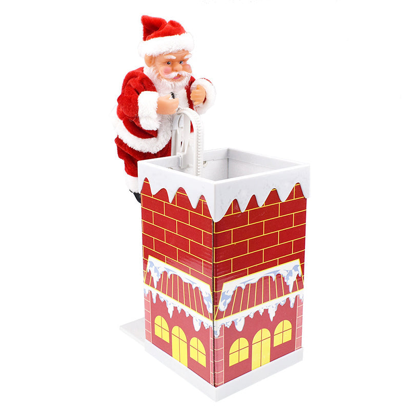 Animovaný elektrický Santa Claus šplhající po žebříku s vánoční hudbou