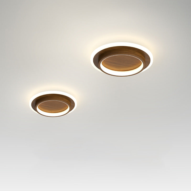ラウンドLEDシーリングライト — 発光ハローリングアクセント、メタル＆アクリルハウジング、薄型フラッシュマウント