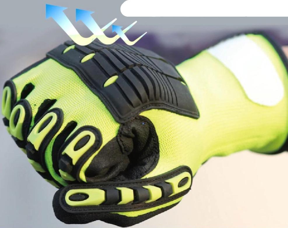 VibraGuard värmehandskar för arbete — vibrationsdämpning, TPR-stötdämpning, ventilerande vaddering