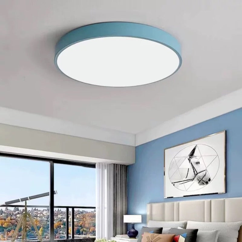 Morandi moderne runde LED-Deckenleuchte, rosa-graues Metall