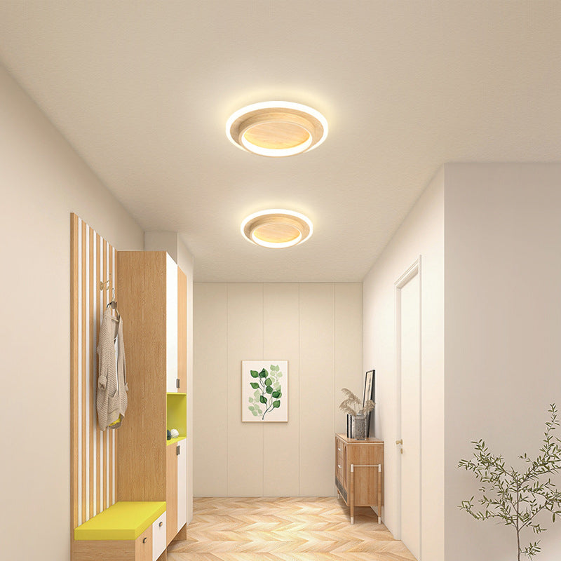 ラウンドLEDシーリングライト — 発光ハローリングアクセント、メタル＆アクリルハウジング、薄型フラッシュマウント