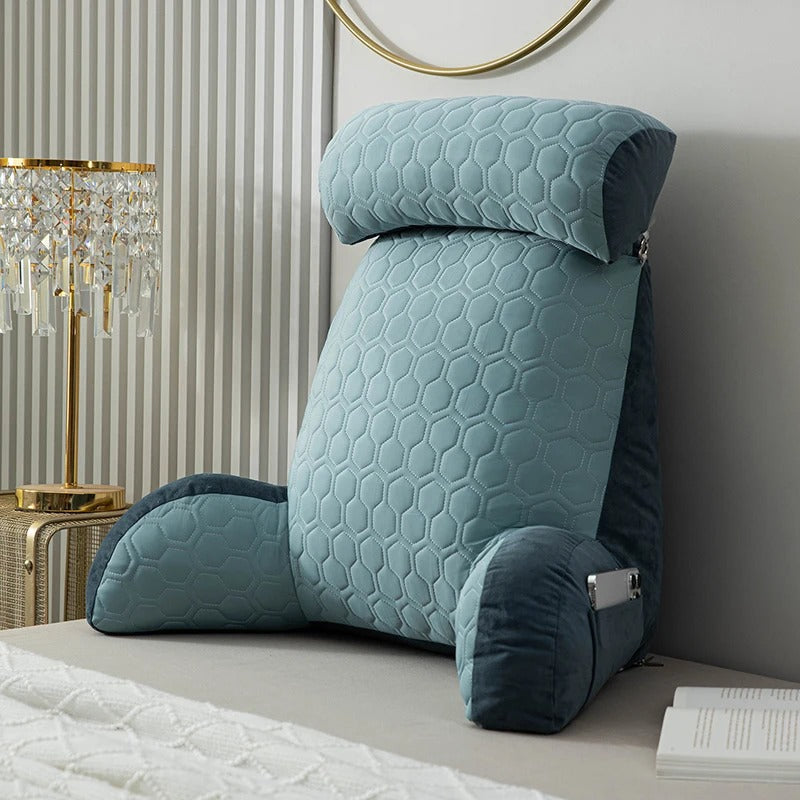 Ergonomisk läskudde med ryggstöd, armstöd och nackstöd