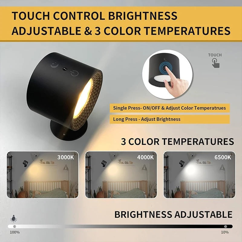 Ładowalna magnetyczna lampa ścienna LED 360° — regulowana lampa bezprzewodowa
