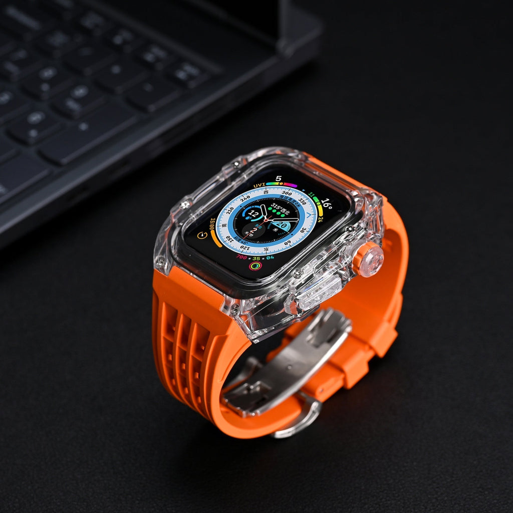 Transparentes Apple-Watch-Schutzgehäuse der RM-V30-Glacier-Serie mit Fluorkautschukarmband