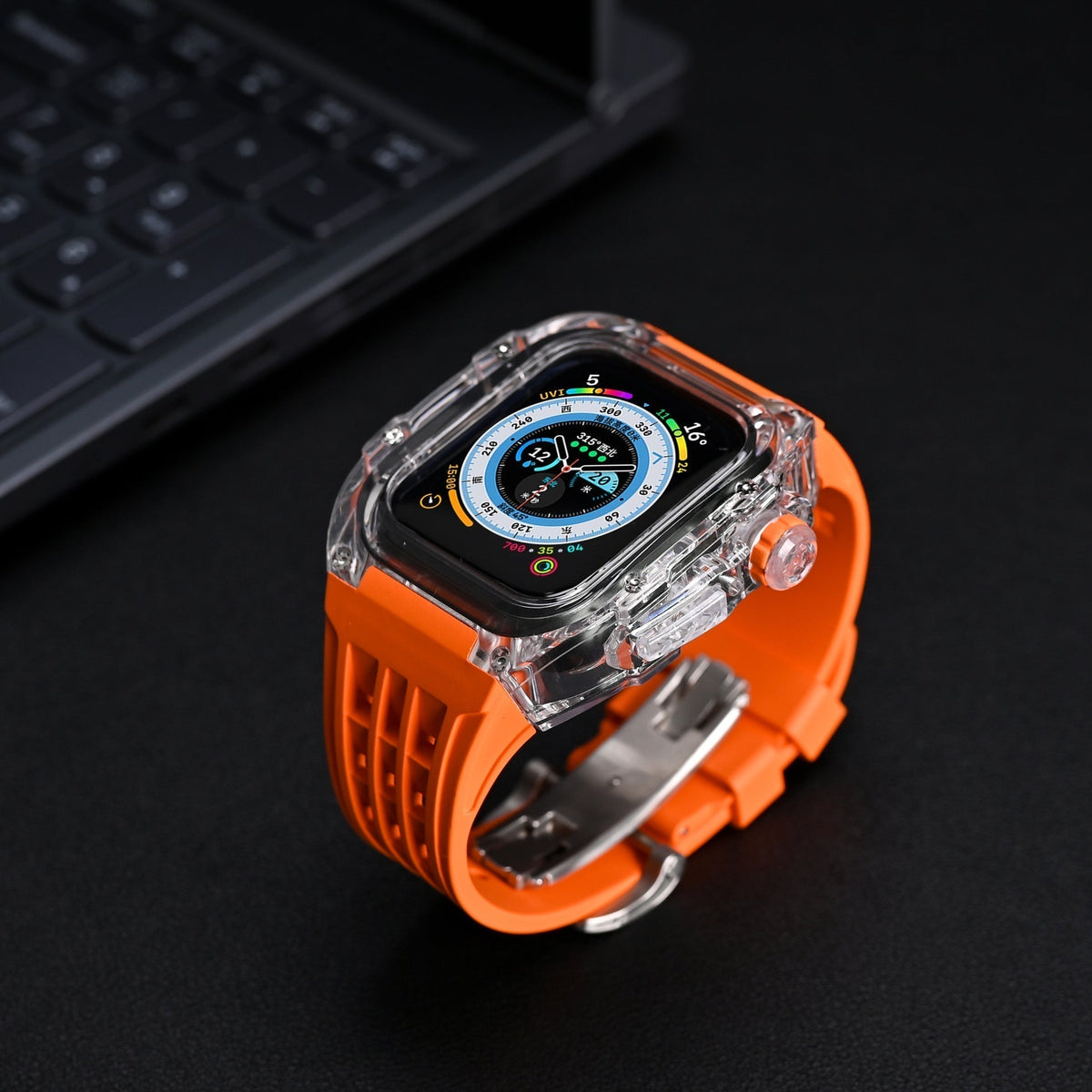 Transparentes Apple-Watch-Schutzgehäuse der RM-V30-Glacier-Serie mit Fluorkautschukarmband