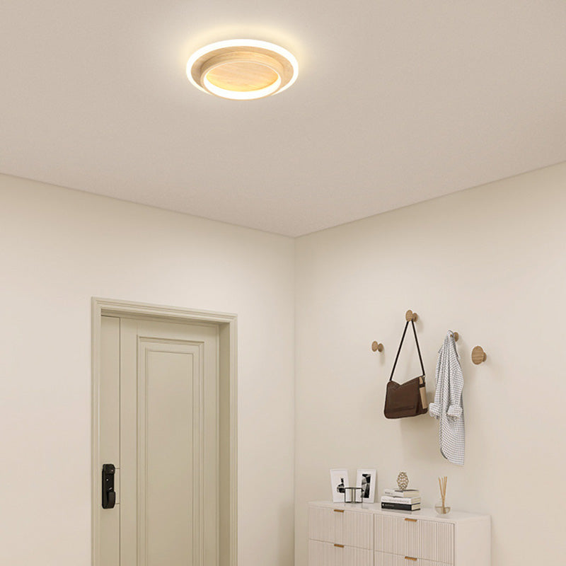 ラウンドLEDシーリングライト — 発光ハローリングアクセント、メタル＆アクリルハウジング、薄型フラッシュマウント