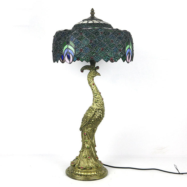 Stolní lampa Aurena Tiffany Style — zářivě vícebarevné skleněné stínidlo ve tvaru kopule