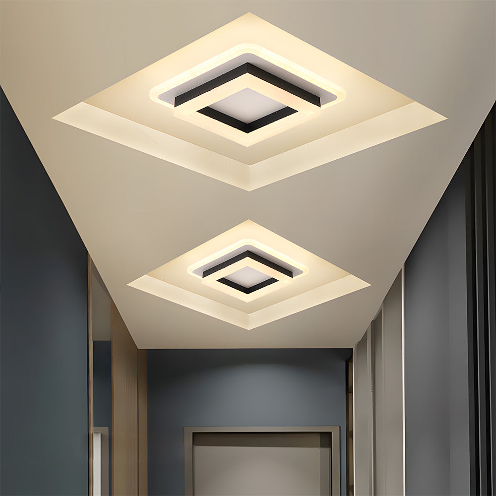 Modern Square Flush Mount LED Ceiling Light — Metal Housing, Acrylic Panel