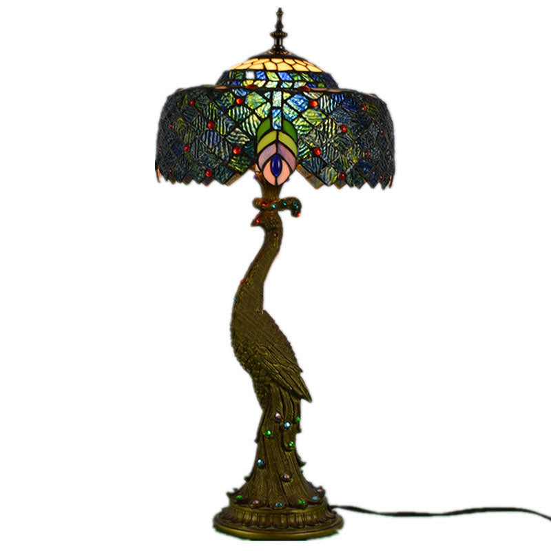 Stolní lampa Aurena Tiffany Style — zářivě vícebarevné skleněné stínidlo ve tvaru kopule