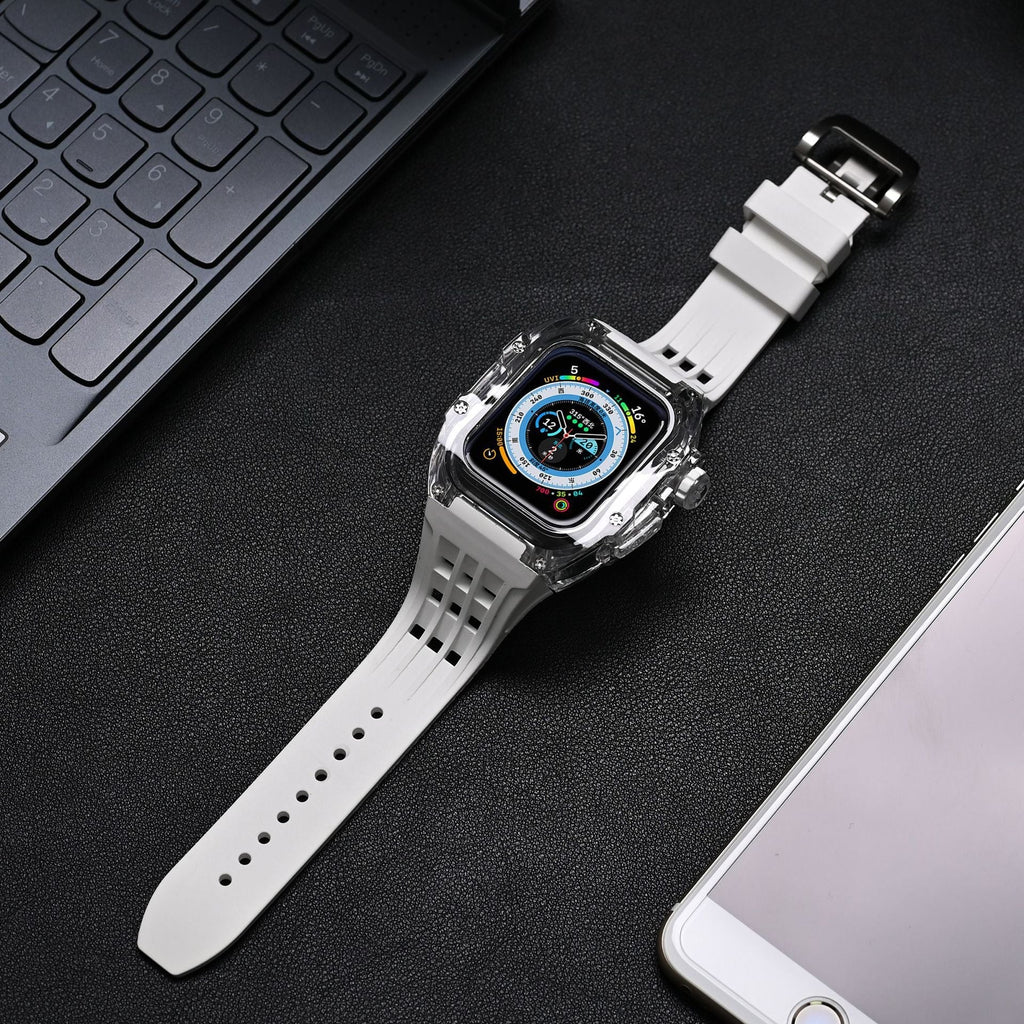 Transparentes Apple-Watch-Schutzgehäuse der RM-V30-Glacier-Serie mit Fluorkautschukarmband