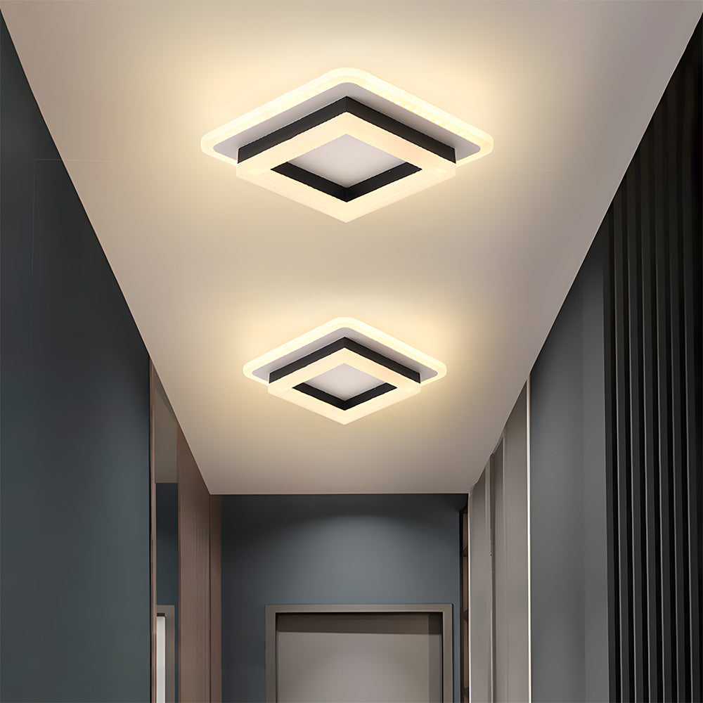 Modern Square Flush Mount LED Ceiling Light — Metal Housing, Acrylic Panel