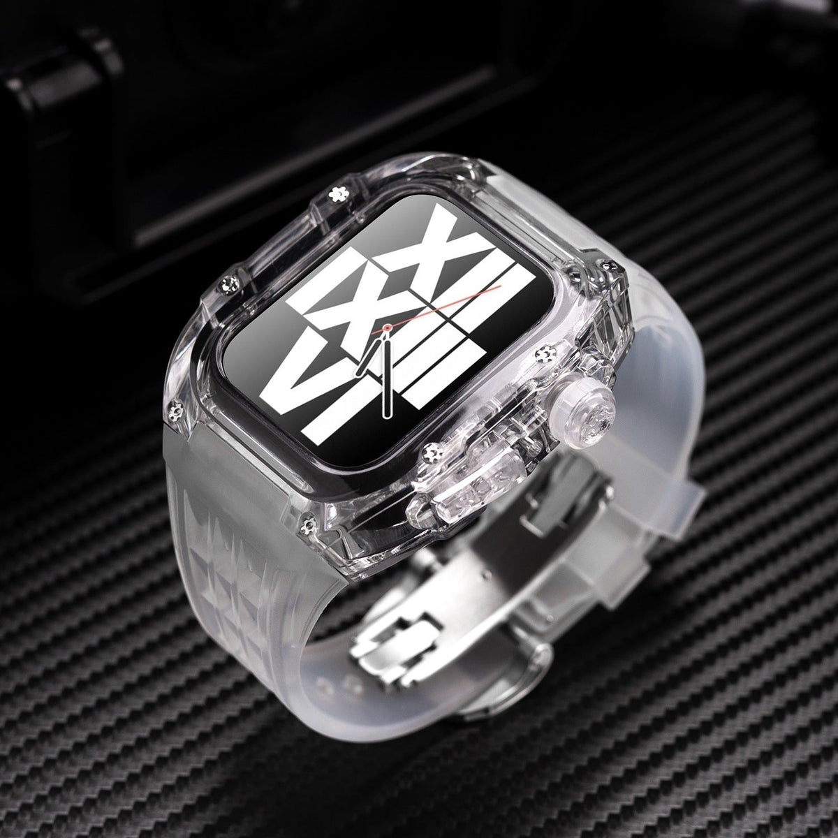 Transparentes Apple-Watch-Schutzgehäuse der RM-V30-Glacier-Serie mit Fluorkautschukarmband