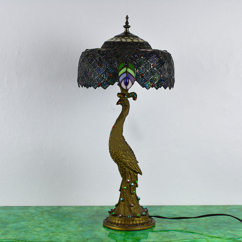 Stolní lampa Aurena Tiffany Style — zářivě vícebarevné skleněné stínidlo ve tvaru kopule