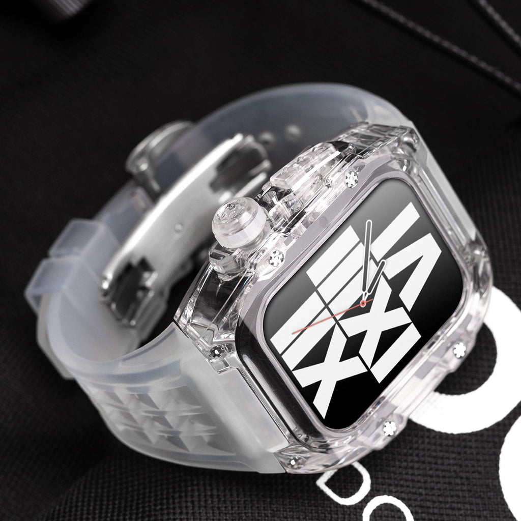 Transparentes Apple-Watch-Schutzgehäuse der RM-V30-Glacier-Serie mit Fluorkautschukarmband