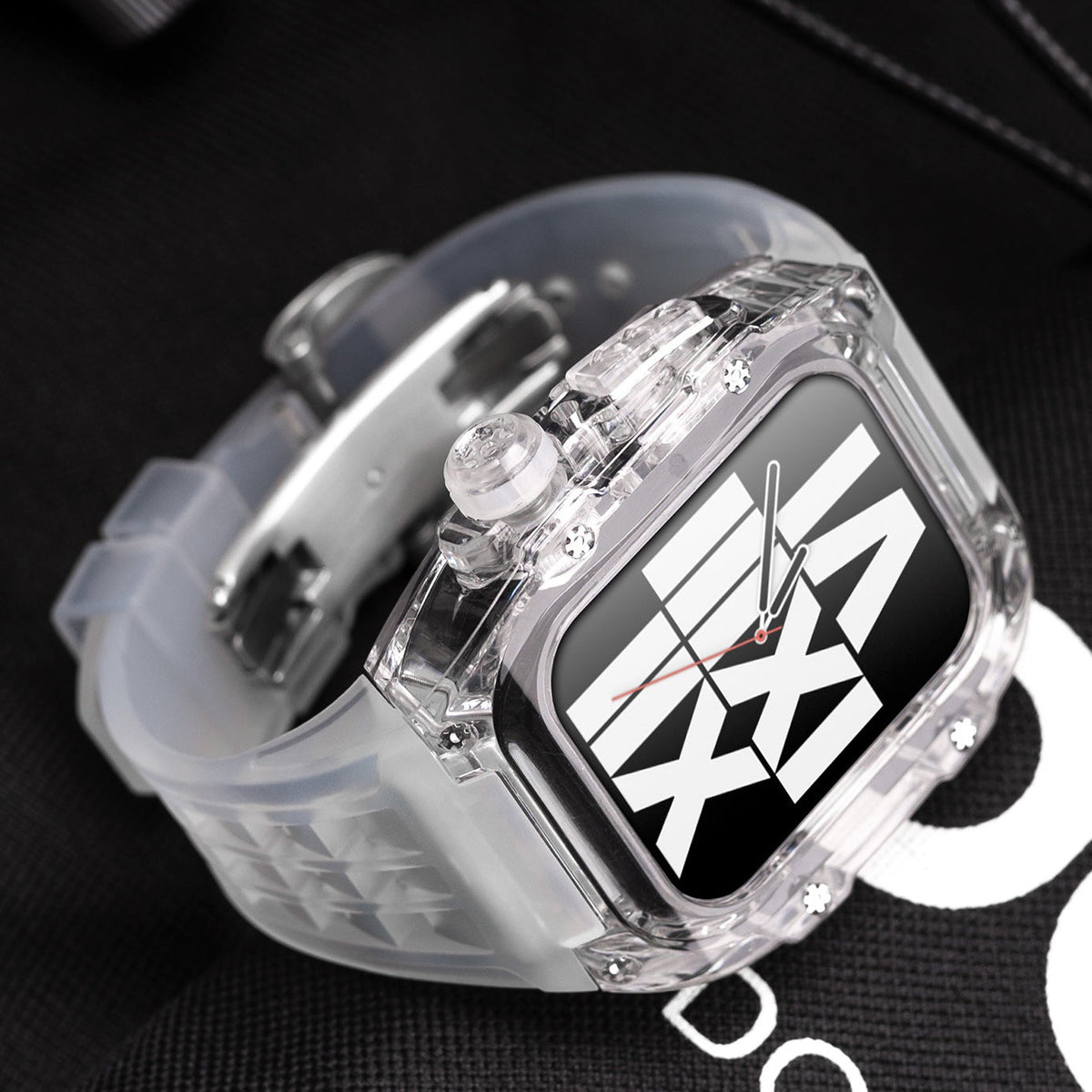 Transparentes Apple-Watch-Schutzgehäuse der RM-V30-Glacier-Serie mit Fluorkautschukarmband