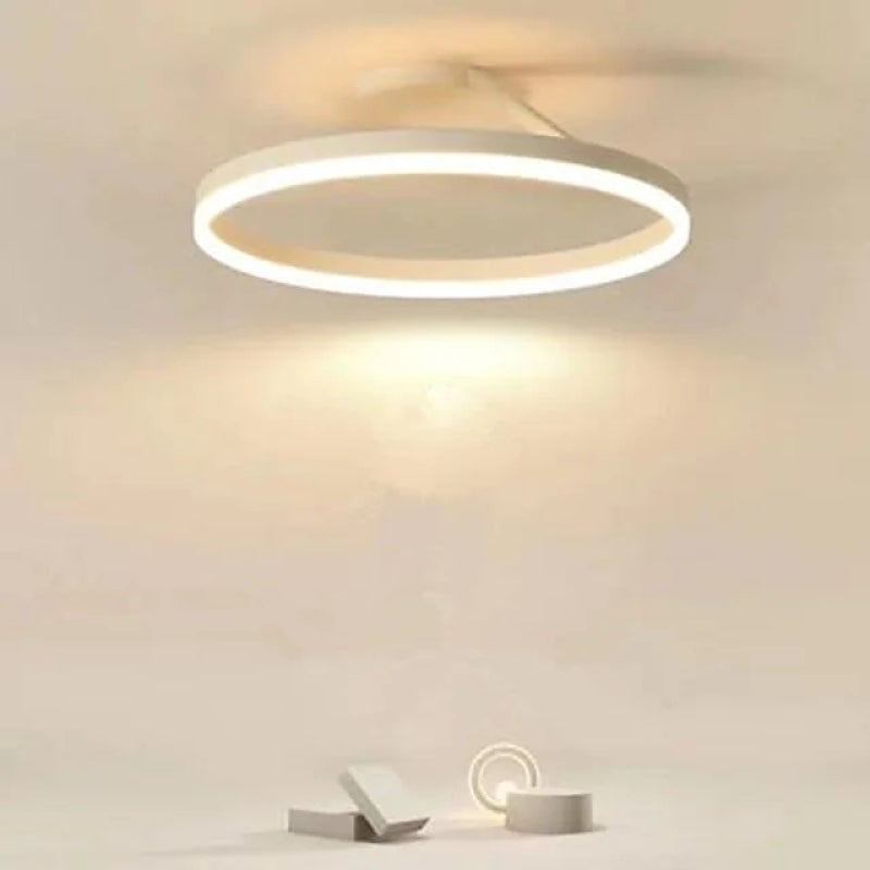 50cm調光式LEDリングシーリングライト、金属・アクリル製、ブラック＆ホワイト