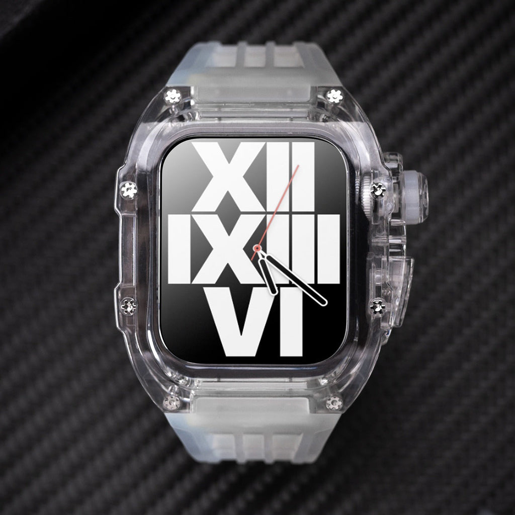 Transparentes Apple-Watch-Schutzgehäuse der RM-V30-Glacier-Serie mit Fluorkautschukarmband