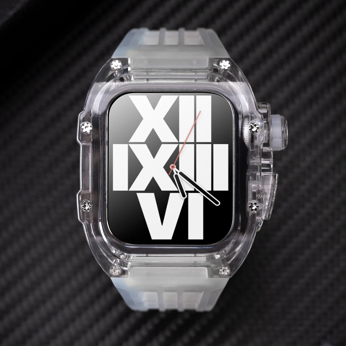 Transparentes Apple-Watch-Schutzgehäuse der RM-V30-Glacier-Serie mit Fluorkautschukarmband