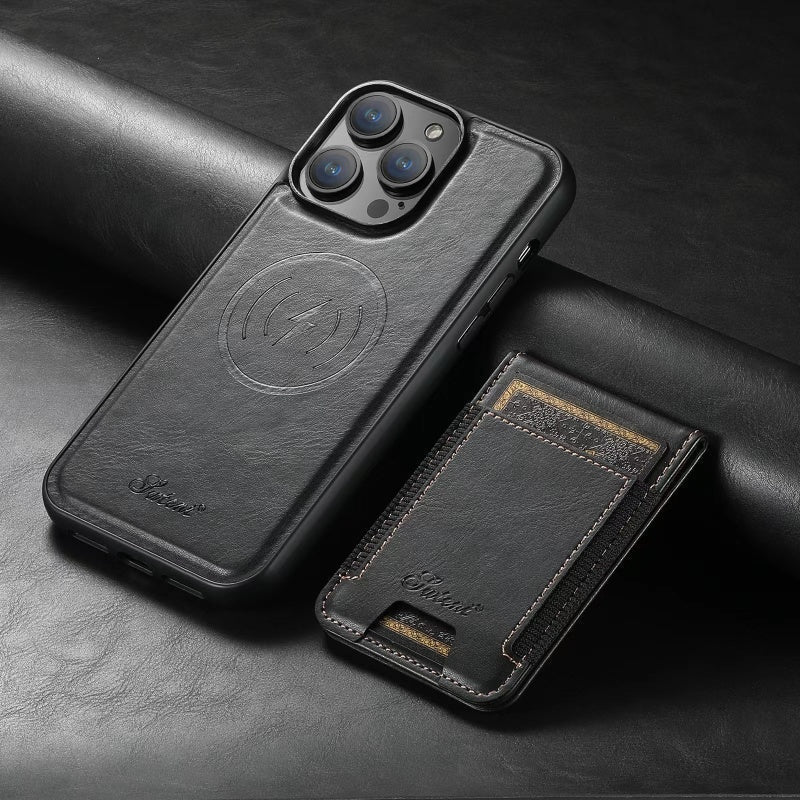 Capa de pele para iPhone com porta-cartões — Compatível com MagSafe, carregamento sem fios