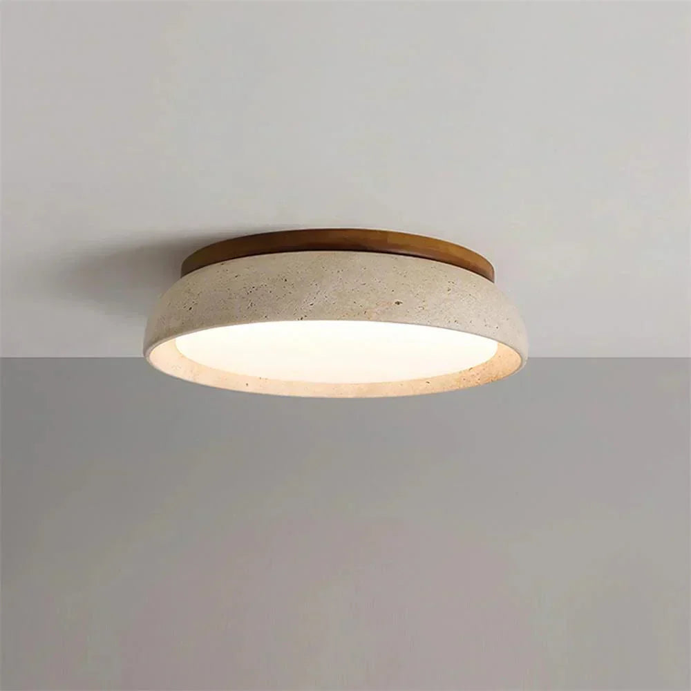 30cm × 43cm Beige Travertine Ceiling Lamp — Natural Stone Sculptural Pendant, Scandinavian Warm Glow