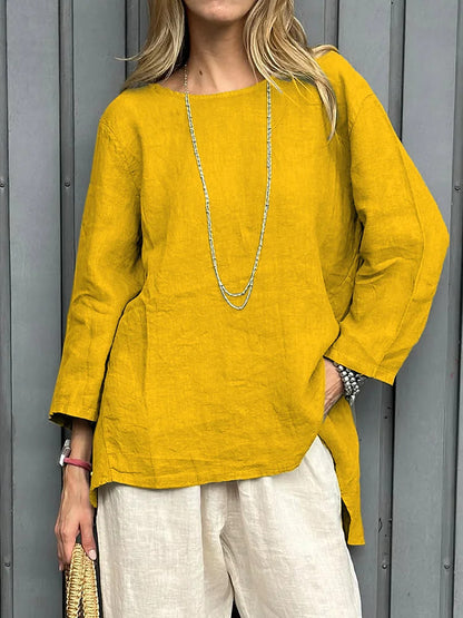 Blouse Vintage en Coton et Lin à Manches Longues