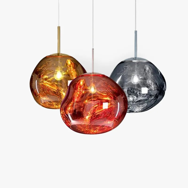 AstraLuma lavapendellampor — flerfärgad glasfinish, organisk smält form, varmt sken