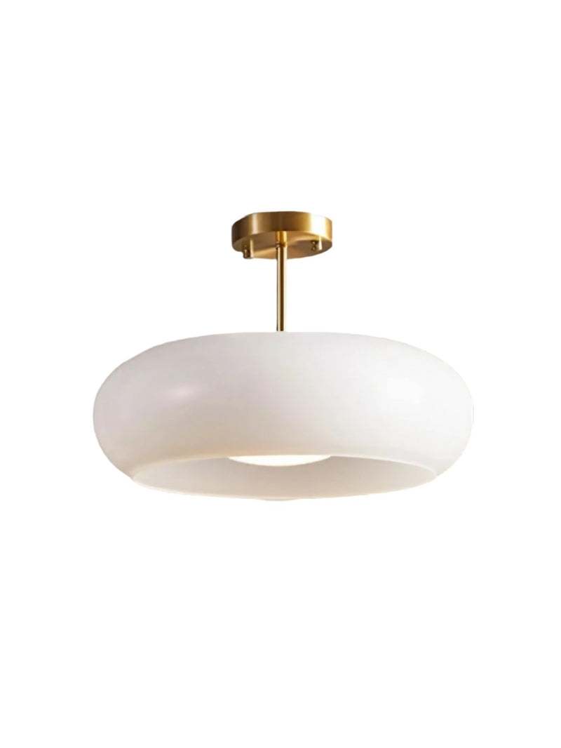 Bauhaus Circular Ceiling Light — Glass Disk Shade, Brass or Chrome Finish, Orange-Yellow or White Glass