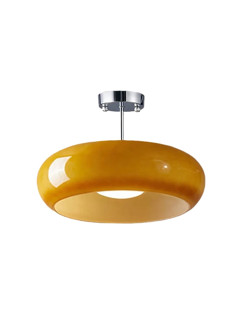 Bauhaus Circular Ceiling Light — Glass Disk Shade, Brass or Chrome Finish, Orange-Yellow or White Glass