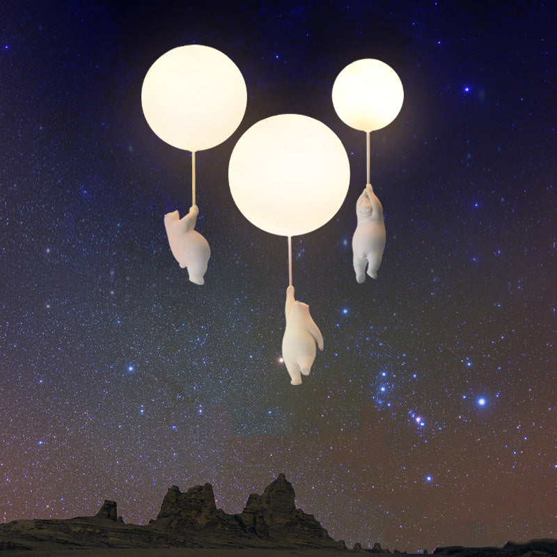 Bear and Balloon Kids Ceiling Light — White, LED E26, Acrylic Shade
