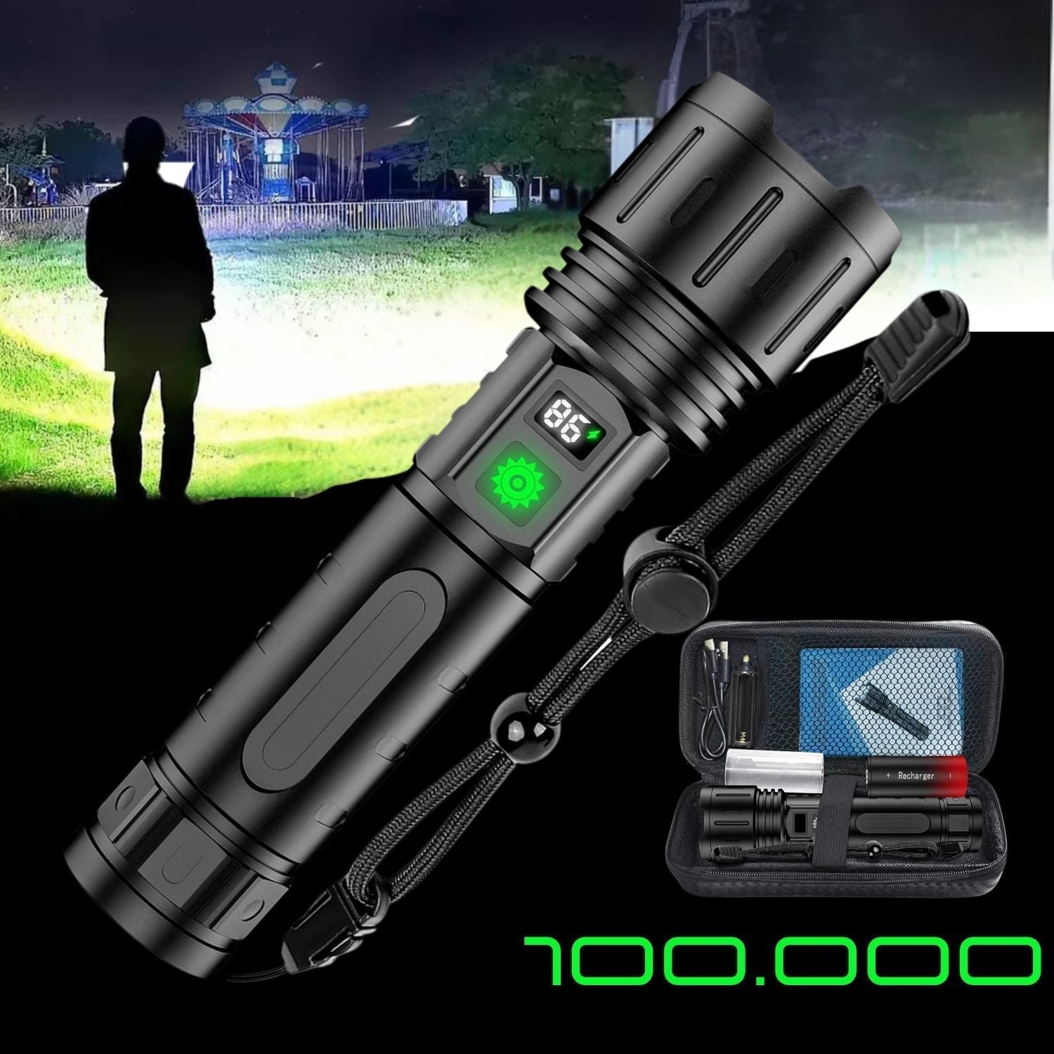 Extrém fényerejű Pro sorozatú kiadás, 100000 lumenes zseblámpa — 5000mAh akkumulátor, Type-C gyorstöltés