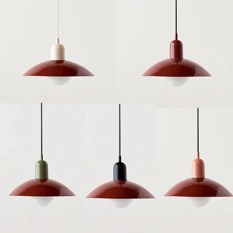 Macaron Bauhaus-Pendelleuchte — farbenfroher Schirm mit offenem Sockel