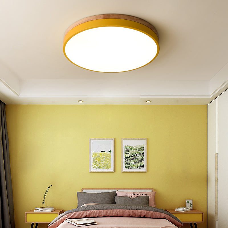 Scandinavian Wooden LED Ceiling Light — Round Dimmable Design, Warm Glow, Acrylic Trim