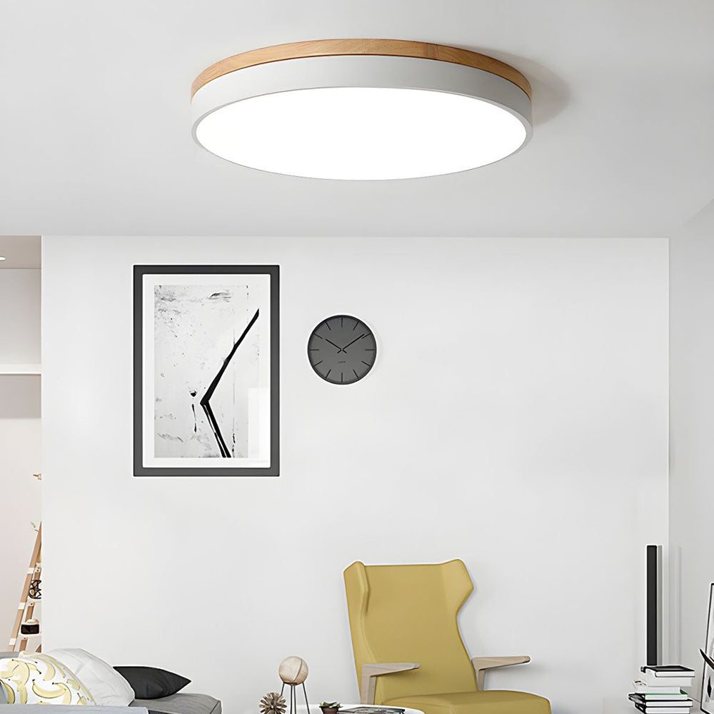 Scandinavian Wooden LED Ceiling Light — Round Dimmable Design, Warm Glow, Acrylic Trim