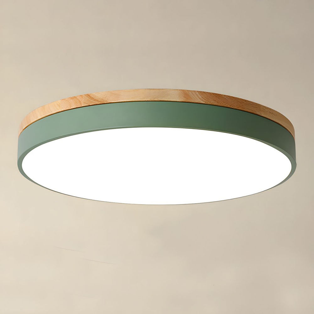 Scandinavian Wooden LED Ceiling Light — Round Dimmable Design, Warm Glow, Acrylic Trim
