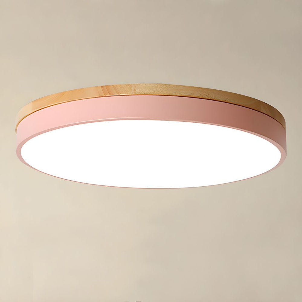 Scandinavian Wooden LED Ceiling Light — Round Dimmable Design, Warm Glow, Acrylic Trim