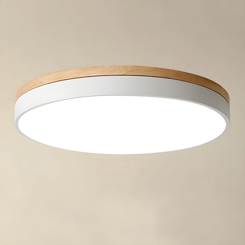 Scandinavian Wooden LED Ceiling Light — Round Dimmable Design, Warm Glow, Acrylic Trim