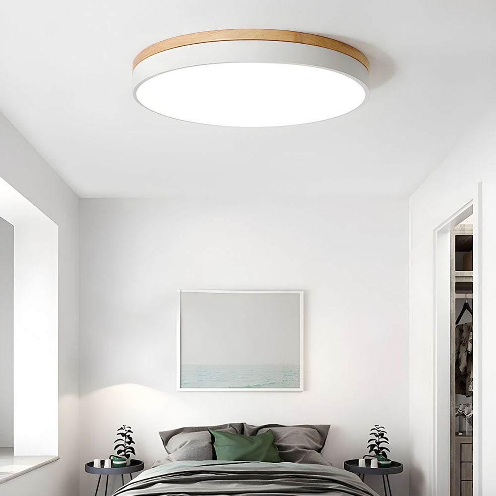 Scandinavian Wooden LED Ceiling Light — Round Dimmable Design, Warm Glow, Acrylic Trim