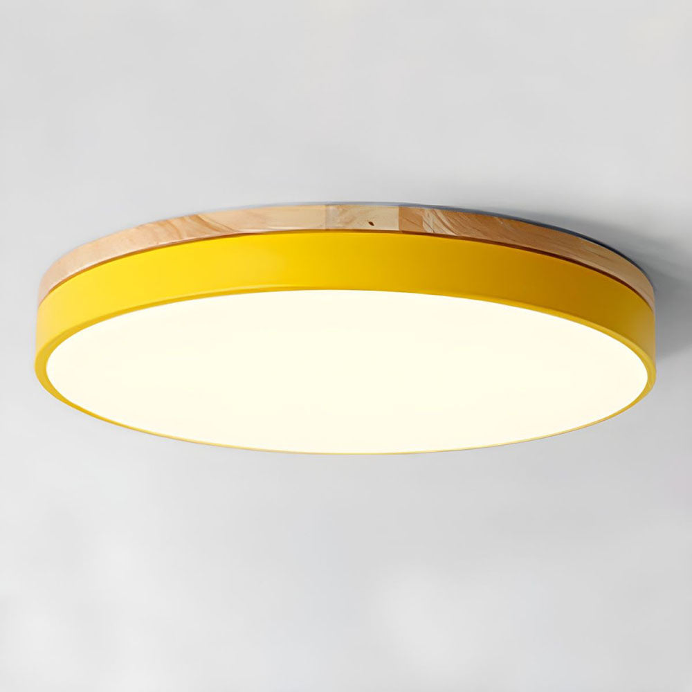 Scandinavian Wooden LED Ceiling Light — Round Dimmable Design, Warm Glow, Acrylic Trim