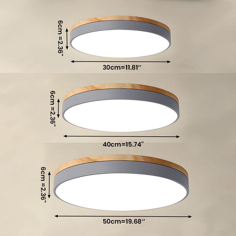 Scandinavian Wooden LED Ceiling Light — Round Dimmable Design, Warm Glow, Acrylic Trim