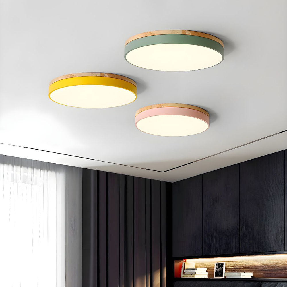 Scandinavian Wooden LED Ceiling Light — Round Dimmable Design, Warm Glow, Acrylic Trim