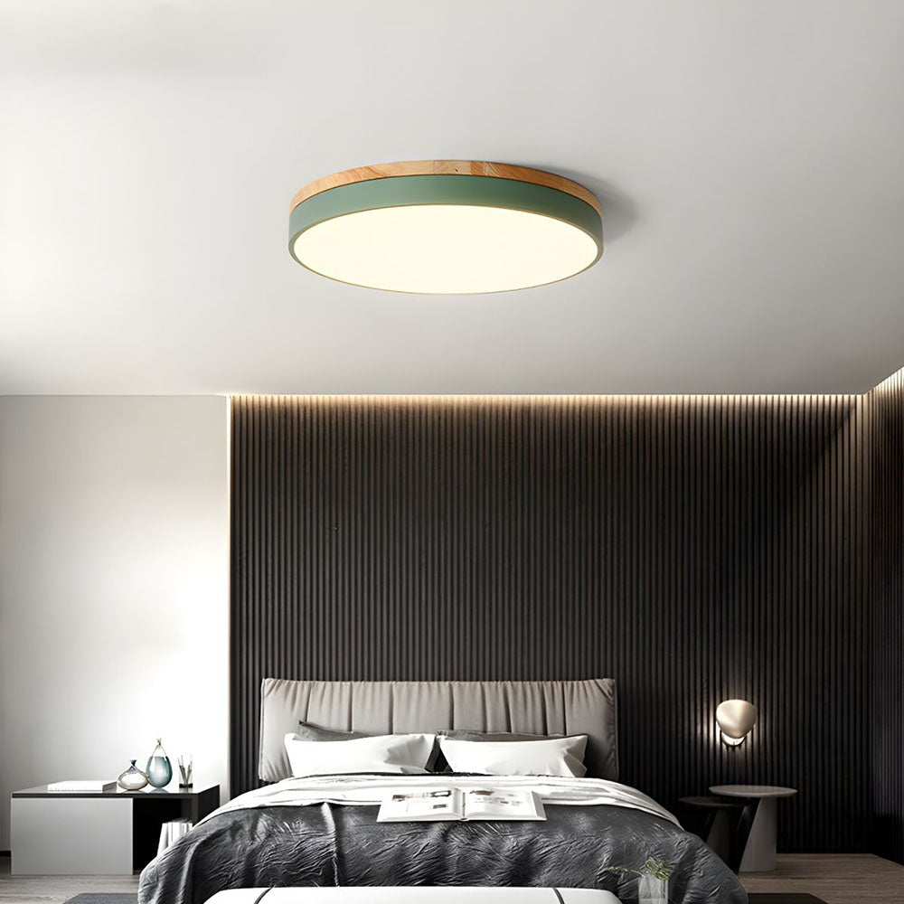 Scandinavian Wooden LED Ceiling Light — Round Dimmable Design, Warm Glow, Acrylic Trim