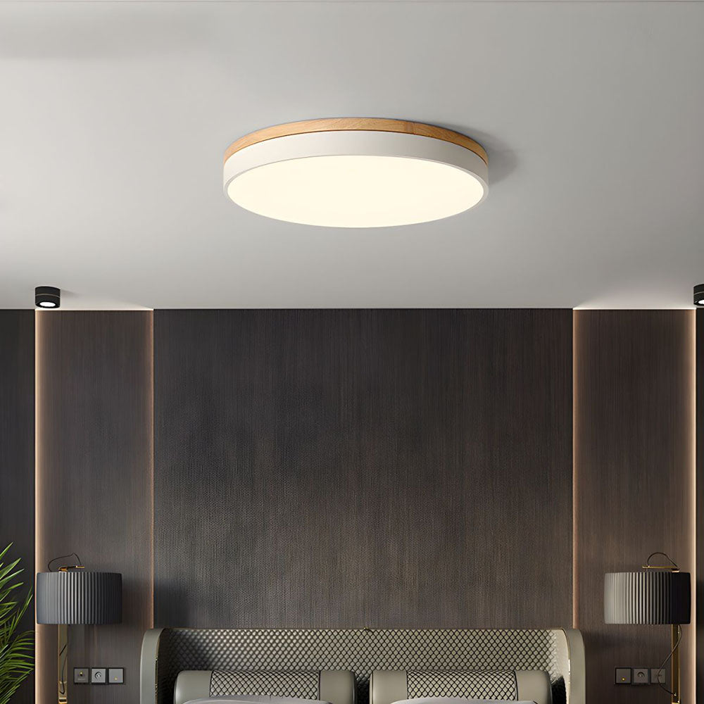Scandinavian Wooden LED Ceiling Light — Round Dimmable Design, Warm Glow, Acrylic Trim